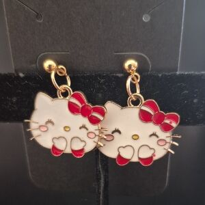 Hello Kitty Gold and Red Earrings NWOT Hypoallergenic Nickle Free